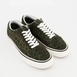 Vans Green Leopard Old Skool Leather Trainers