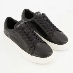 Calvin Klein Black & White Leather Logo Trainers