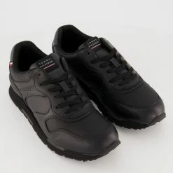 Tommy Hilfiger Black Leather Retro Runner Trainers