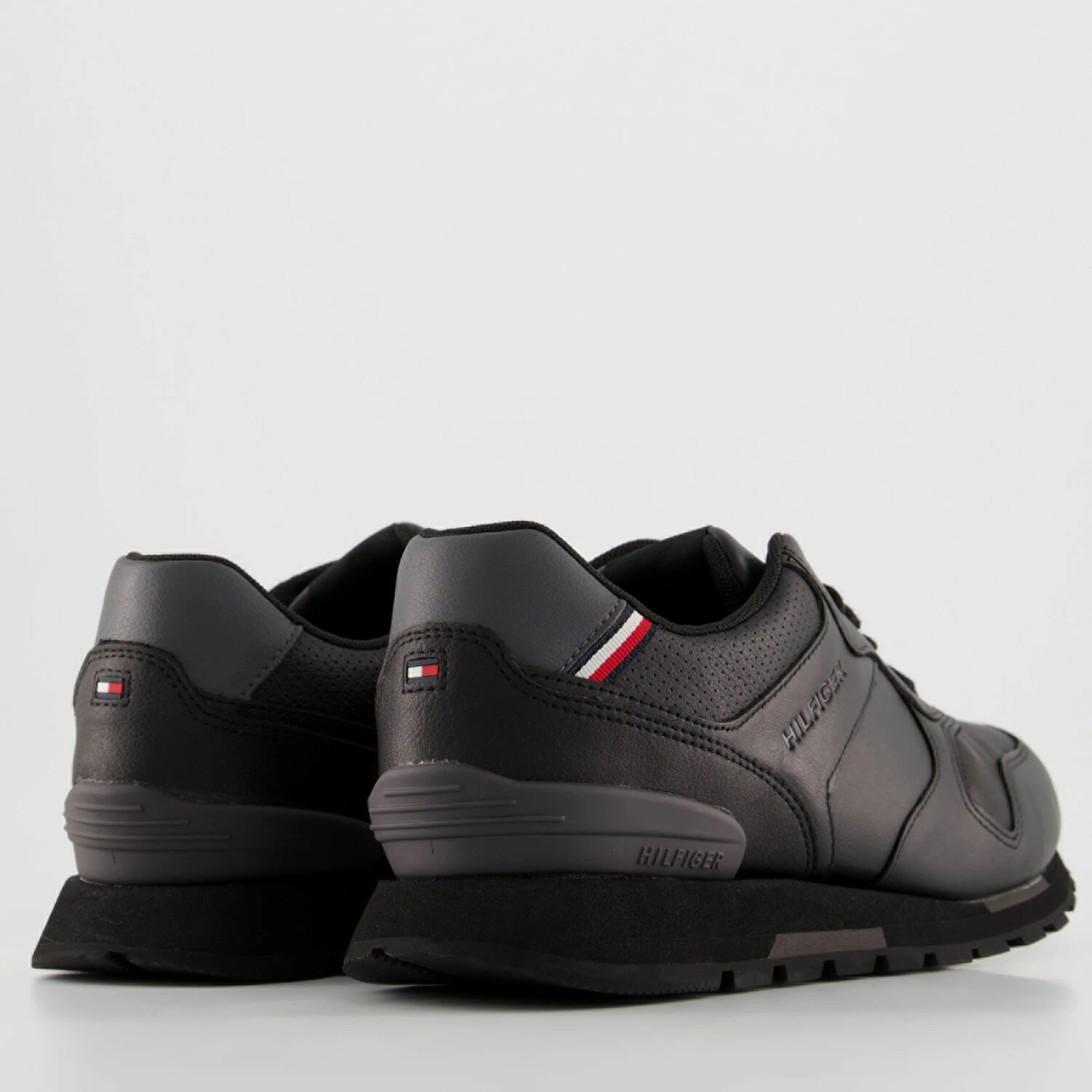 Tommy Hilfiger Black Leather Retro Trainers - Image 2