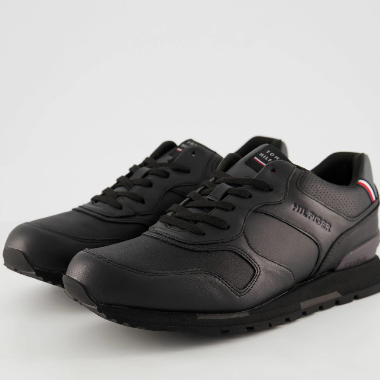Tommy Hilfiger Black Leather Retro Trainers - Image 3