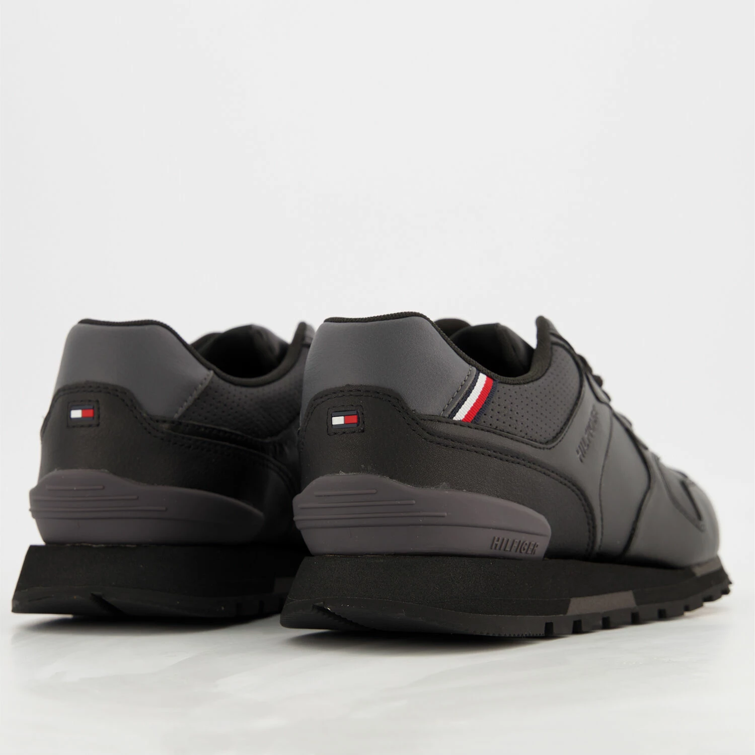 Tommy Hilfiger Black Leather Retro Trainers - Image 2