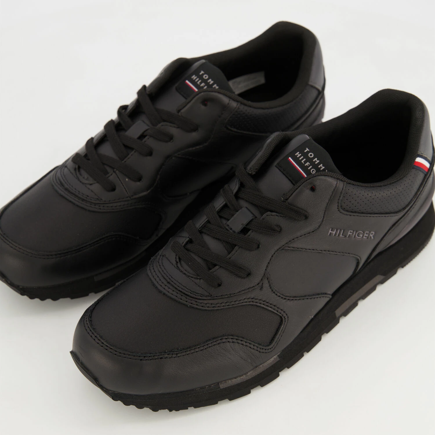 Tommy Hilfiger Black Leather Retro Trainers - Image 3