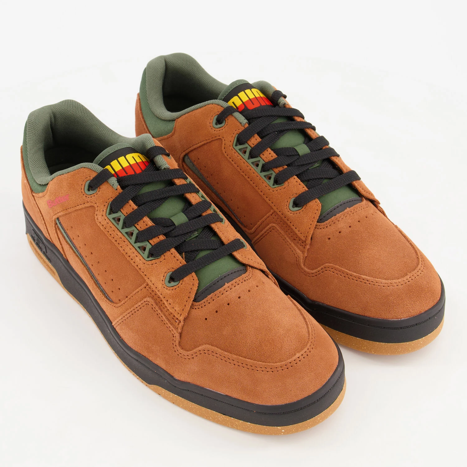 Puma Brown & Green Suede Slipstream Trainers